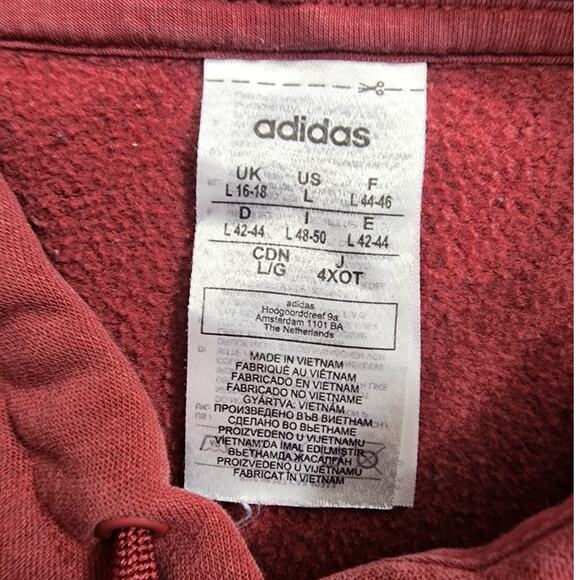 Adidas Sweatshirt Womens L Red Essentials Linear Pullover Hoodie Athleisure - Picture 3 of 8